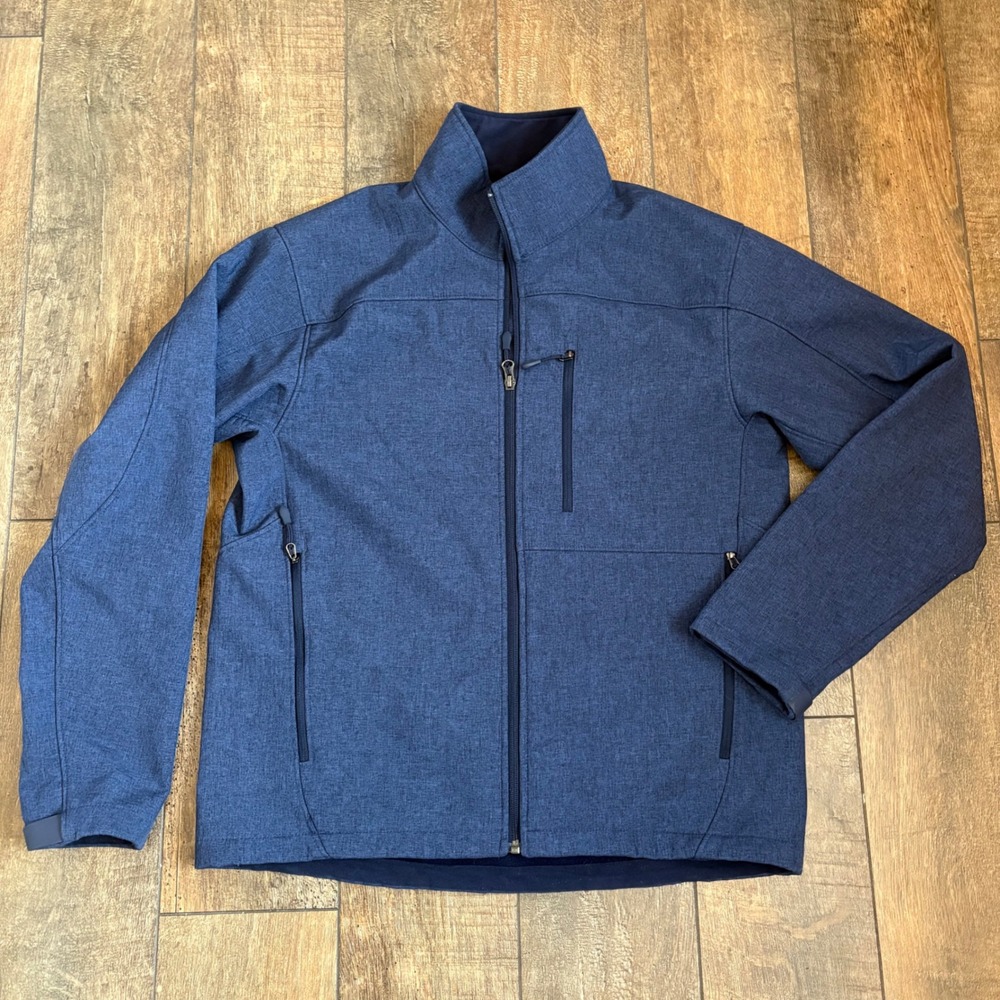 Kirkland Signature Blue Heathered Softshell Jacket Full Zip 5 Pockets Women M
